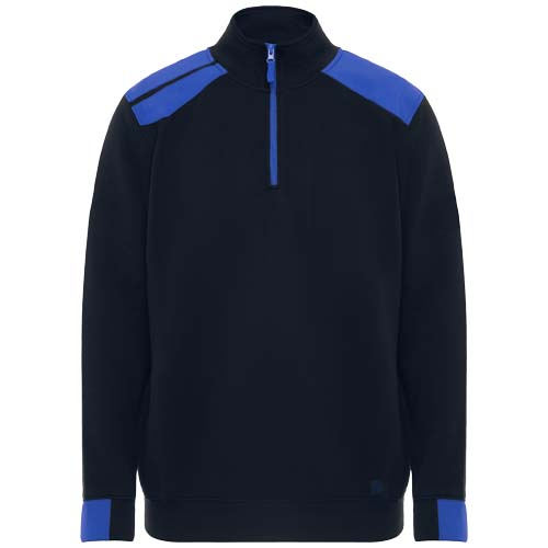 Pull homme personnalisé demi-zip contrasté Maverick Roly Bleu marine et Bleu royal
